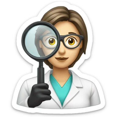 female scientist with magnifying glass sticker