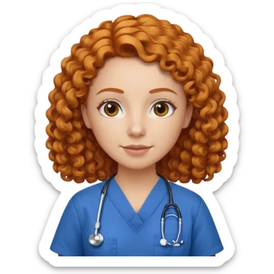 a ginger curly hair vet woman with blue scrub 

 sticker