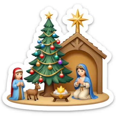 Christmas tree and nativity scene sticker