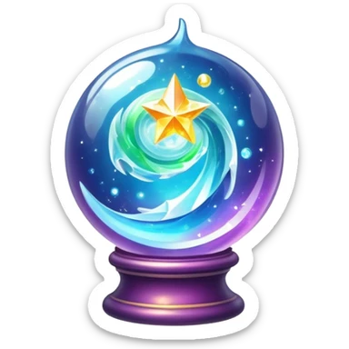 crystal magic ball with mystical swirling liquid inside, fortune telling sphere with potion-like qualities, sparkles and magical glow sticker