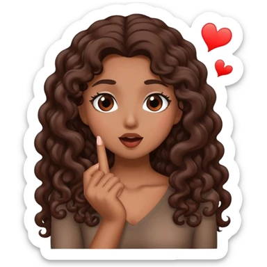 Brown woman with dark brown long curly hair blow a kiss to boyfriend   sticker