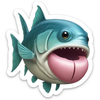 Fish with huge lips on top of human torso sticker