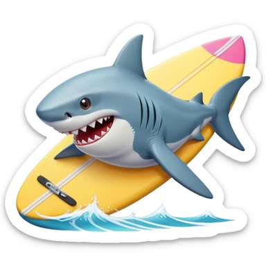 Shark wearing a surf board with a sick beard sticker