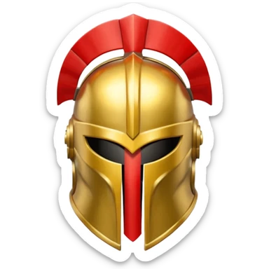 a golden Spartan helmet with a red crest sticker