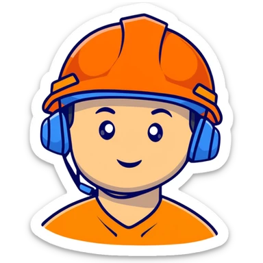 Asian man wearing bright orange safety helmet sticker
