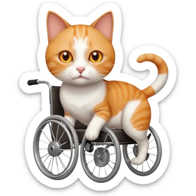full body small short hair ginger and white cat with orange eyes walking in a wheelchair for cats sticker