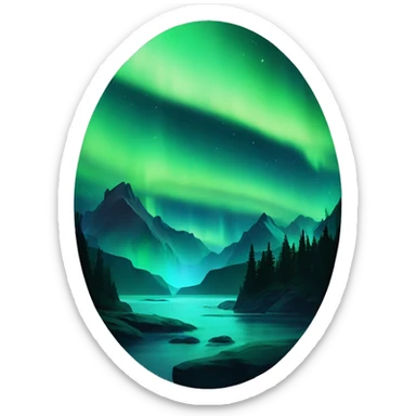 Green tone northern lights, aurora borealis sticker