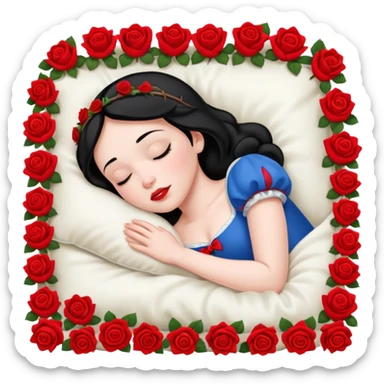 snow white sleeping in a bed full of flowers top view sticker