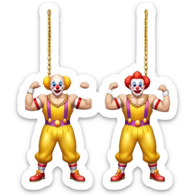 clowns with golden chain on the neck training in gym. full height  sticker