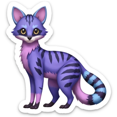 Blue, indigo, purple, violet, pastel pink, Civet-Genet-Possum-Serval-Caracal-Sergal-Trico-Numbat-Furret-fusion-Fakemon-hybrid-creature (full body) sticker