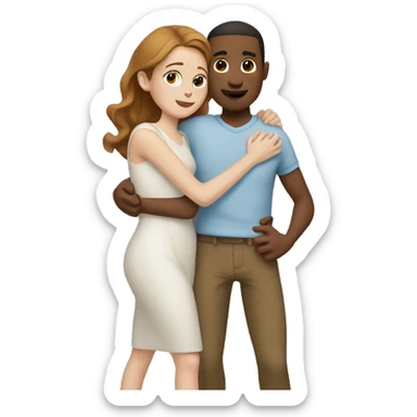  white woman with brown hair gives skinny man with pale brown skin a big hug sticker