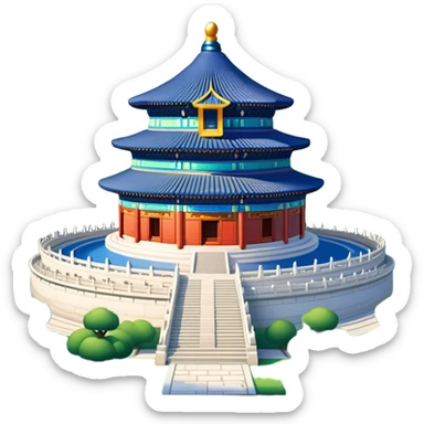Cinematic Realistic Temple of Heaven Landmark Emoji, depicted with expansive historic architecture set in lush gardens rendered with lifelike detail and serene lighting. sticker