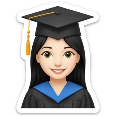 girl with long black hair with medicine degree and the tipical hat of college sticker