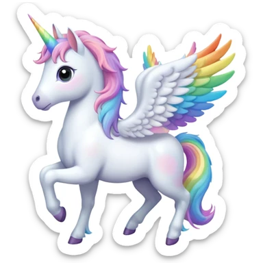 White Pegasus Unicorn with pastel rainbow wings and large dark emotional eyes sticker