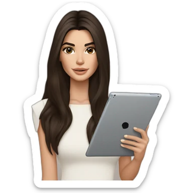 brunette Kendall Jenner with long hair holding iPad sticker