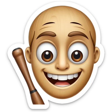 Baseball bat with large expressive eyes, a small button nose, and a wide grin sticker