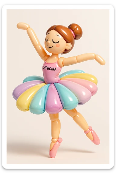 ballerina Capucina, mid-spin, flowing tutu, pastel palette, gentle lighting, poised and lively sticker