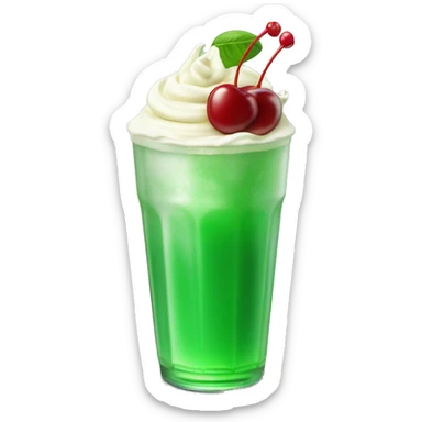 soft green soda drink with cream and cherry on top sticker
