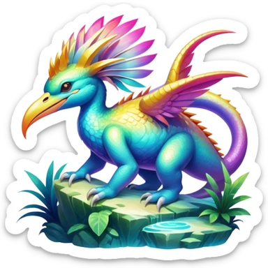 Epic shiny tropical divine legendary complex detailed iridescent gradients aesthetic-Fakémon-creature-scenery sticker