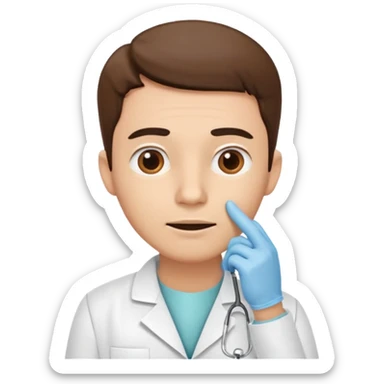 a dentist with a hand on chin, pondering sticker