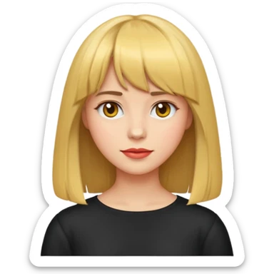 woman with shoulder-length hair with bangs, emoji style sticker