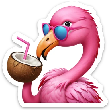 a flamingo with sunglasses and drinking a coconut, very beach summer vibes sticker