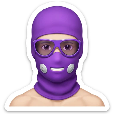 shirtless athletic man with white skin, wearing a purple balaclava face mask and purple sunglasses with black tinted lenses sticker