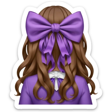 long wavy brown hair from behind with a medium lilac bow sticker