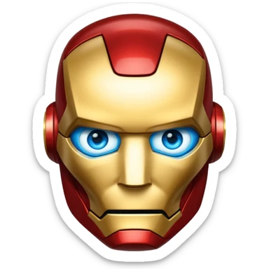 Iron Man face emoji, glowing blue eyes, metallic look, apple style emoji sticker