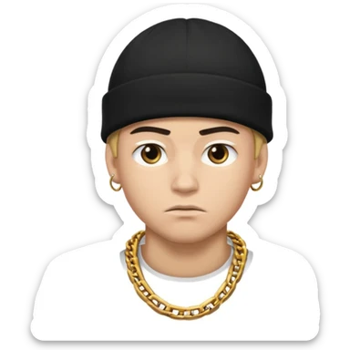 young man with black beanie, thick chain, intense serious look sticker