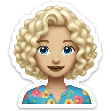 Women white blonde curly mid length hair blue eyes with shopping bags full of floral clothes sticker