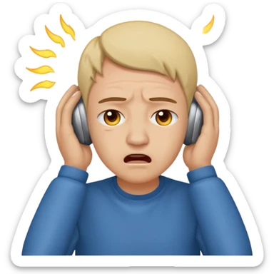 person covering ears, wincing in pain because the sound is terribly loud and hurting ears sticker