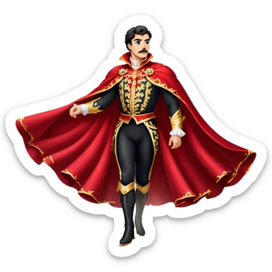 Spanish Matador – Cinematic Realistic Spanish Matador, portrayed in an ornate traje de luces with a flowing red cape, standing poised in a classic bullring with swirling dust and dramatic light, his intense expression and elegant stance capturing both bravery and artistry. sticker
