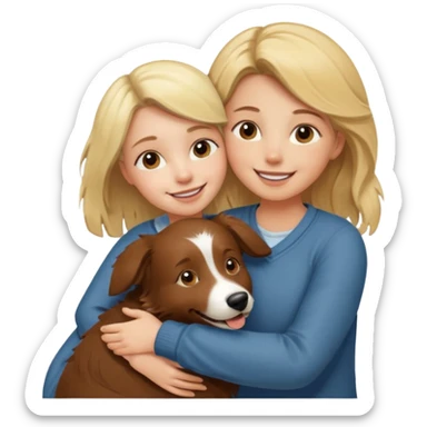 Garota loira abraçando um border collie marrom  sticker