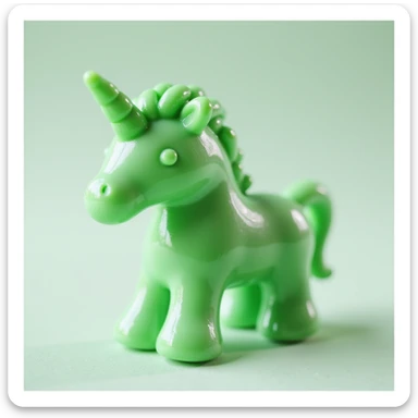 realistic green candy shaped like a unicorn, photorealistic style sticker