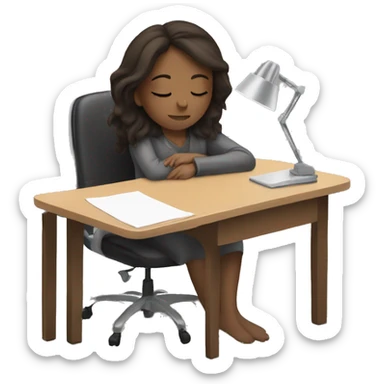 Brunette girl sleeping at desk sticker