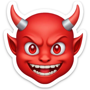 red demon emoji face with small fangs and cute smile sticker