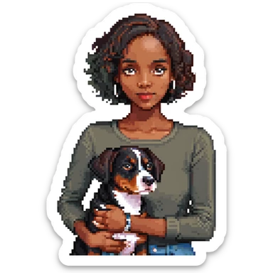 dark-skinned woman holding an Entlebucher Sennenhund, cute and expressive, simple background sticker