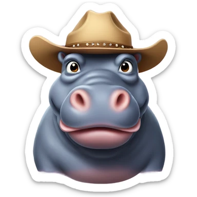 Hippo with a cowboy hat  sticker