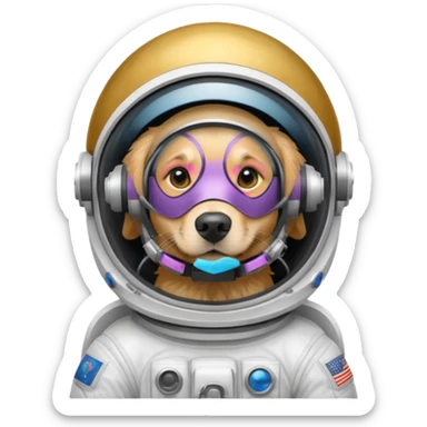 Golden retriever with astronaut helmet sticker