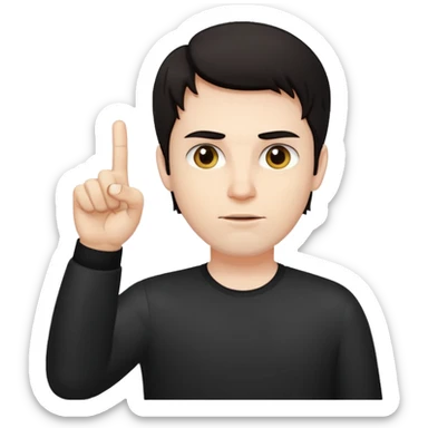 White man darl hair and neutral expression with middle finger sticker