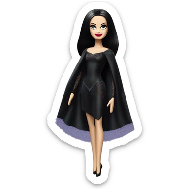 Prima Ballerina Barbie, Morticia Addams, cape,veil,showing off, show full body,accessories coat gloves  sticker