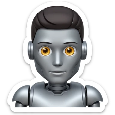 male robot with dark hair color and metalic face sticker