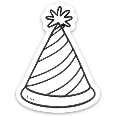 party hat, hand drawn icon style, sketchy lines, playful, suitable for UI sticker