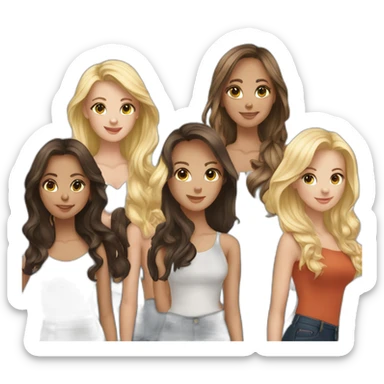 group of 6 friends, 3 blondes, 2 brunettes and a brunette sticker