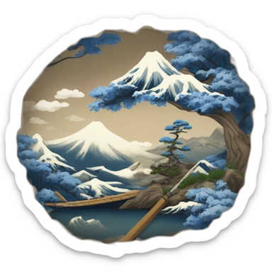 Hokusai in the style of Bob Ross sticker