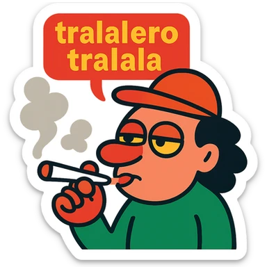 cartoonish character labeled 'tralalero tralala' smoking a joint sticker