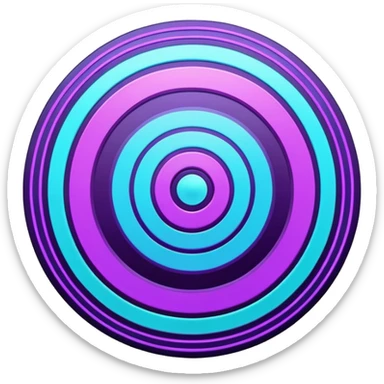 Flat bullseye target emoji, 2D icon, concentric rings, neon purple and cyan holographic glow, dark background, digital tech style, abstract sparkles, no depth, no face sticker