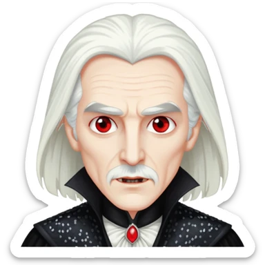 Dracula with long white hair, black sequin outfit sticker