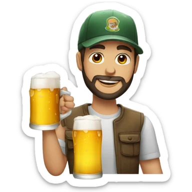 young man with beard and a cap drinking beer  sticker